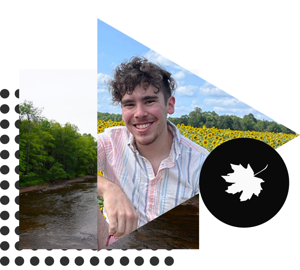 A collage consisting of Harrison Bouche, the Sugar Maple Media logo, and a U.P. river.